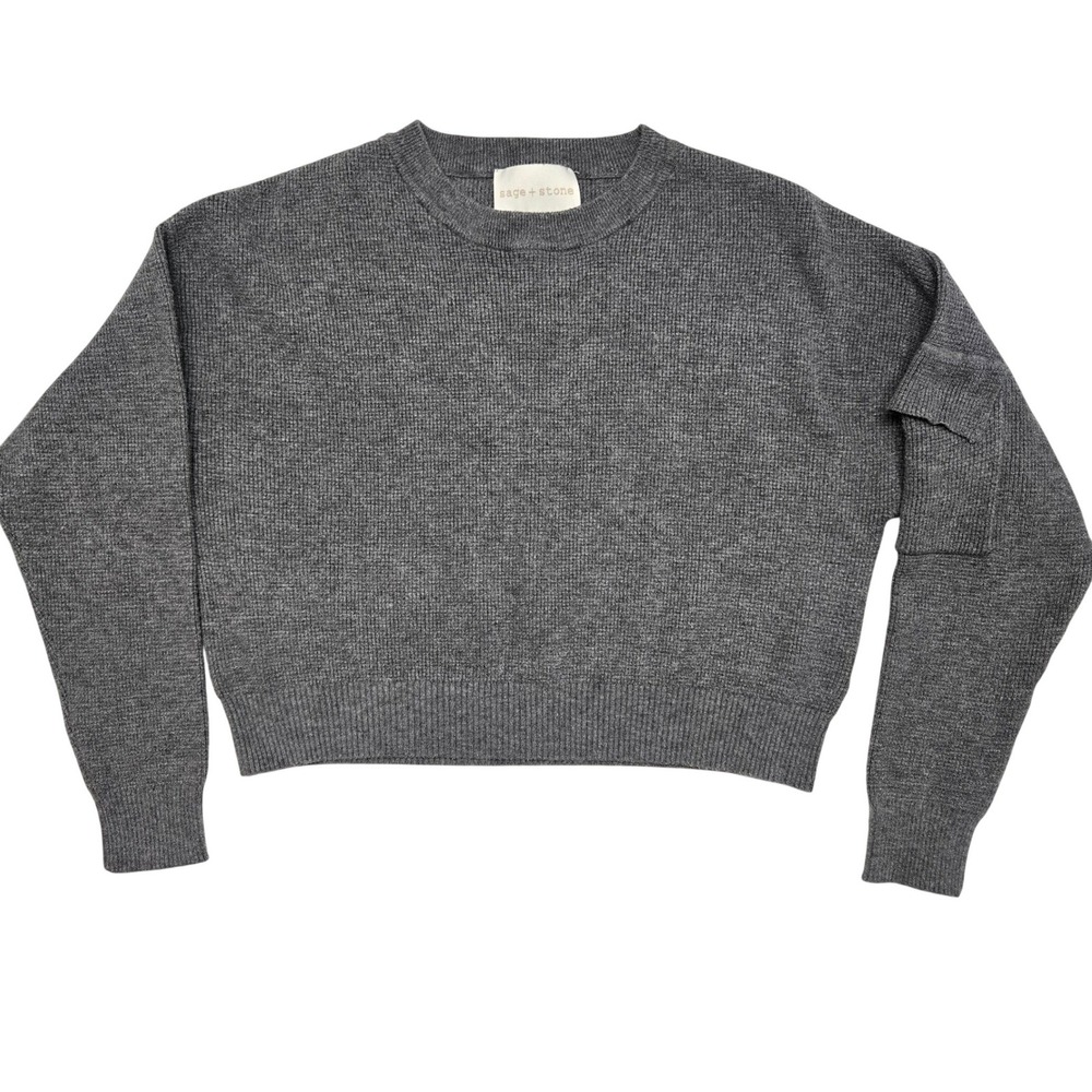 Sage‎ + Stone Women Charcoal Grey Waffle Knit Cropped Cargo Pocket Sweater S - Picture 2 of 8